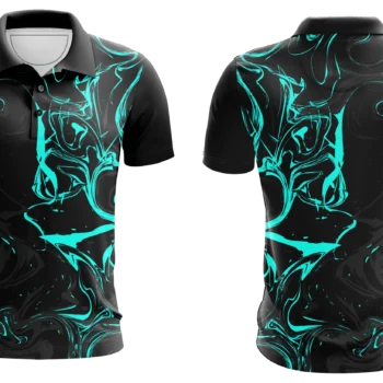 Cyan Swirl Black Polo Shirt