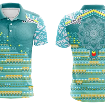 Teal Mandala Geometric Polo Shirt